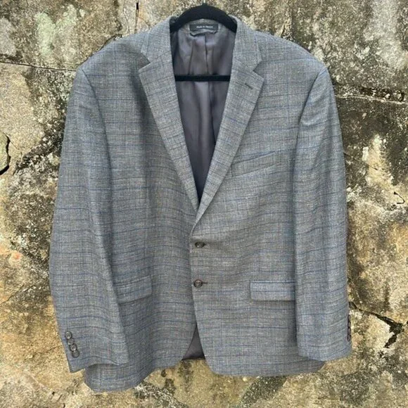 Ralph Lauren 48R Gray Plaid Blue Blazer Suit Jacket Sport Coat Two Button Wool - Picture 2 of 16